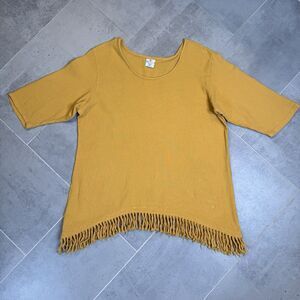 Sea Breeze of California 1X Gold Cotton Gauze Boho Tunic Top Tassel Hem USA